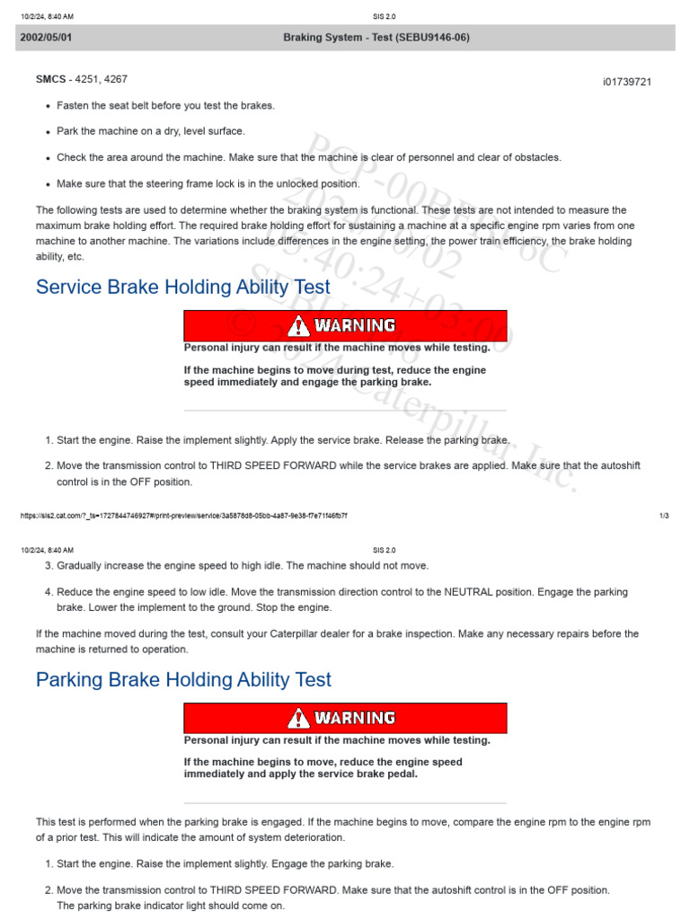 Braking System - Test (SEBU9146-06) | PDF