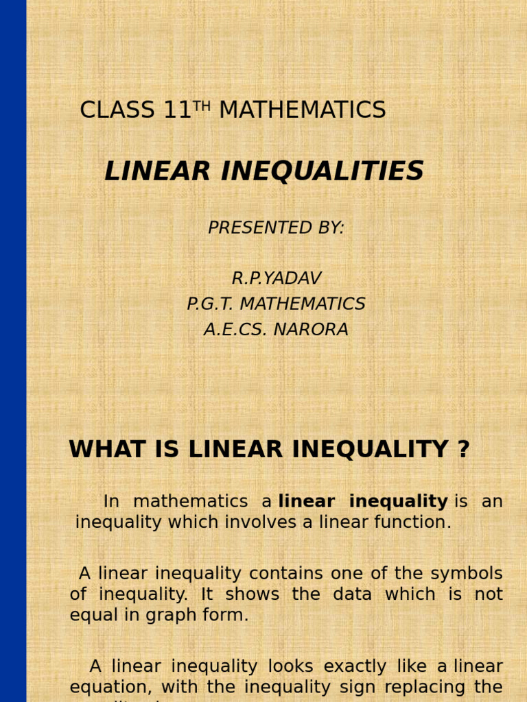 Linear Inequalities: Class 11 Mathematics | PDF