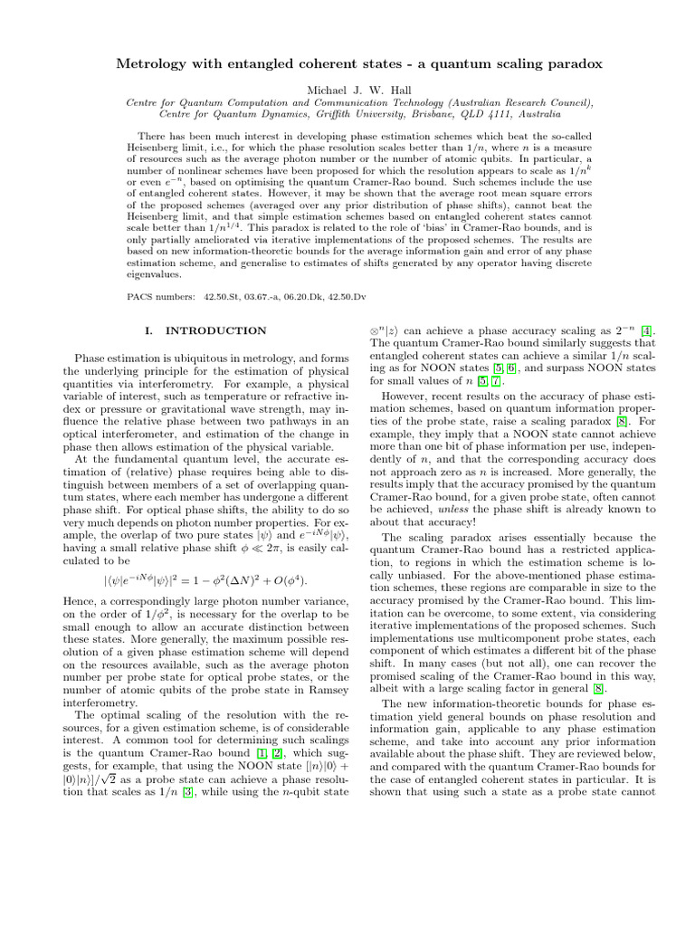 Metrology With Entangled Coherent States - A Quantum Scaling Paradox ...