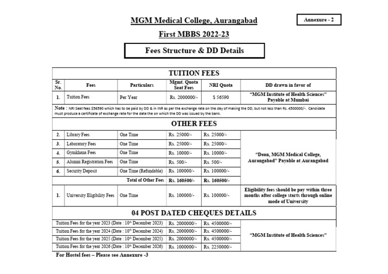 Fees Structure & DD Details - Annexure-2 | PDF
