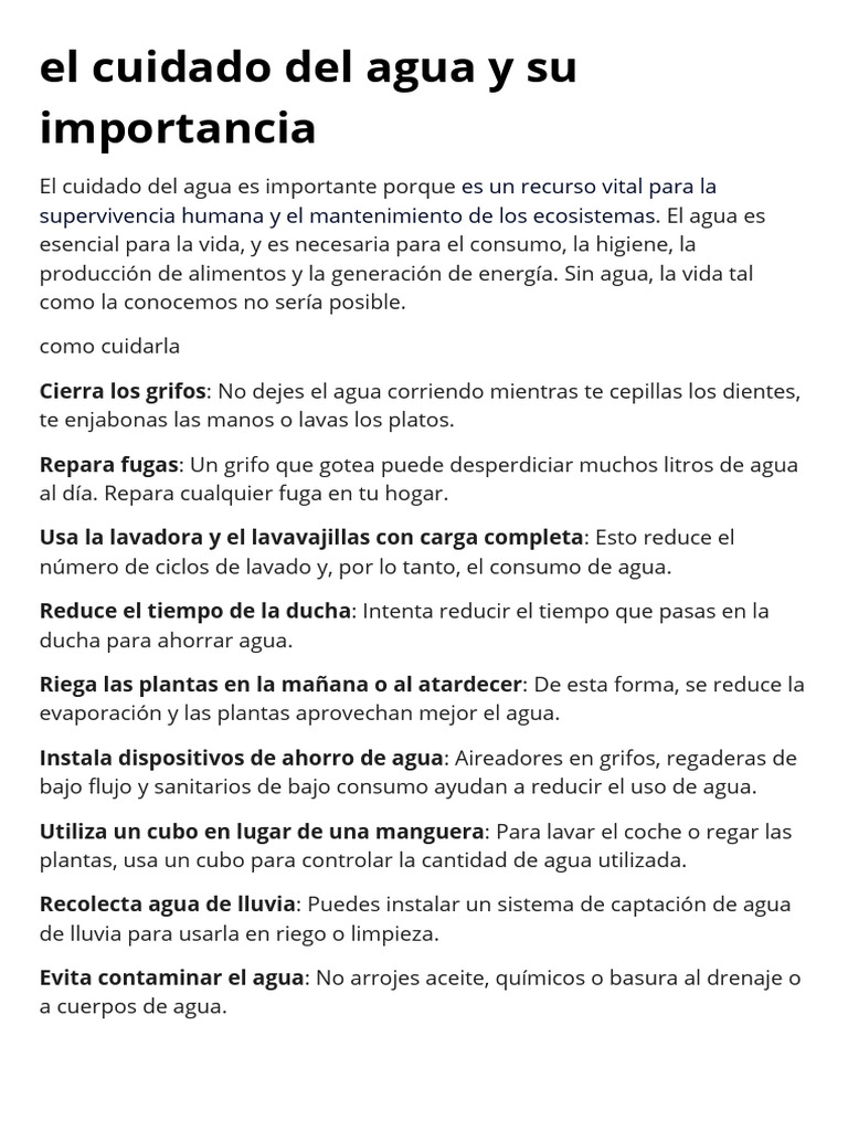 El Cuidado Del Agua y Su Importancia | PDF