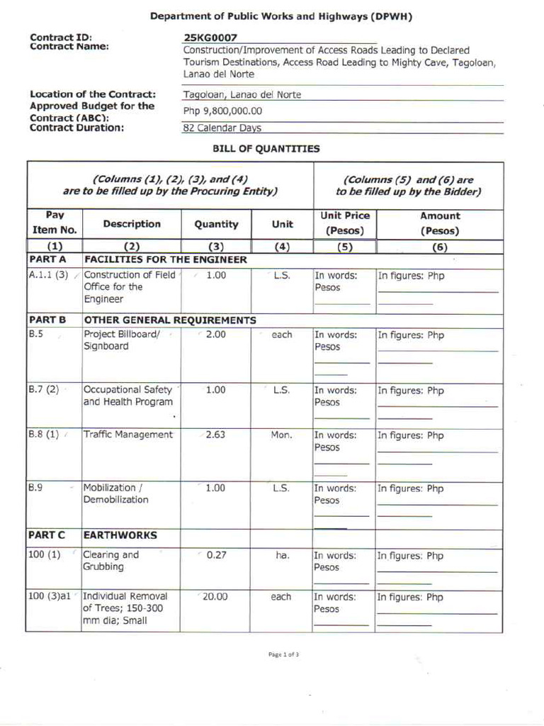 25KG0007 BOQ and Equipment Requirements | PDF