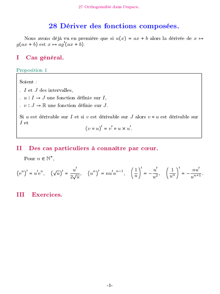 0ieme 28 Deriver Des Fonctions Composees | PDF