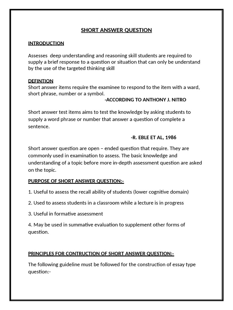 Short Answer Pdf