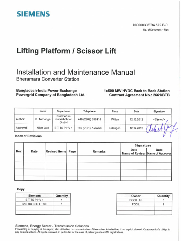 Lifting Platform Maintenance Manual | PDF | Electrostatic Discharge ...