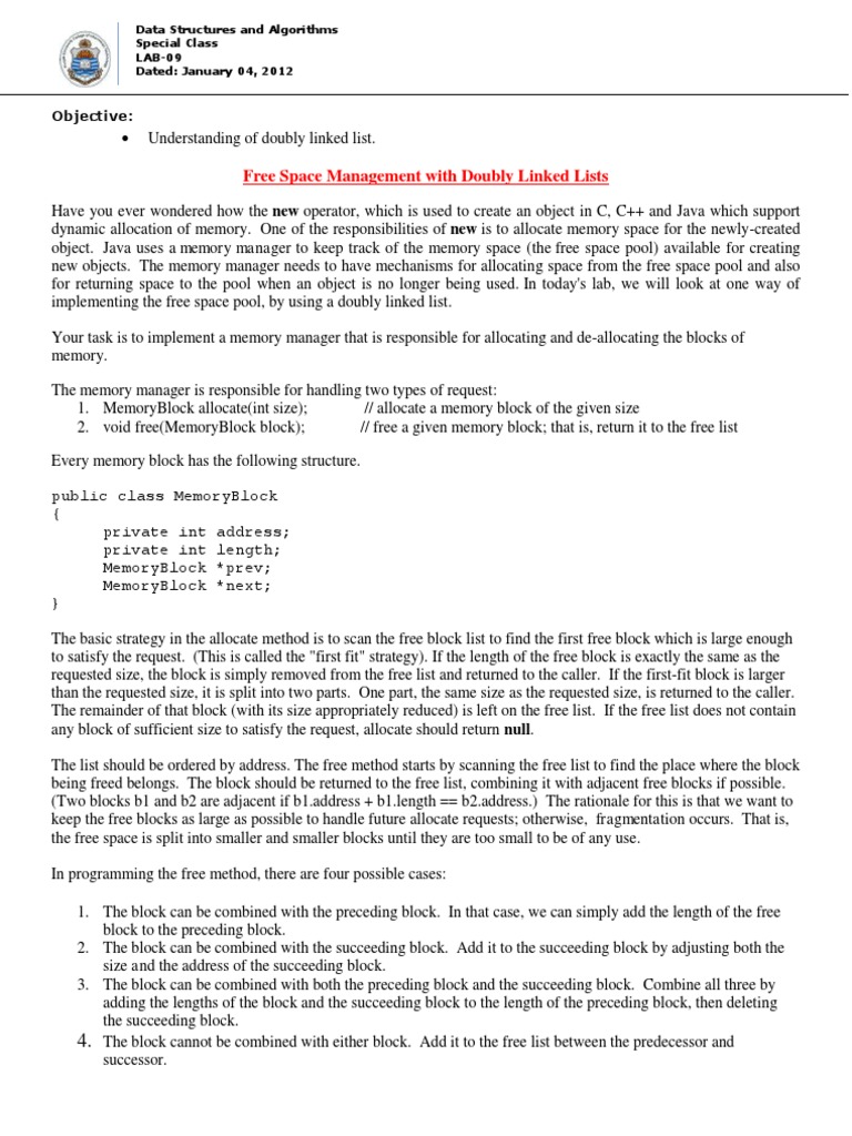 Lab 09 - Doubly Linked List | PDF | Software Development | Computer ...