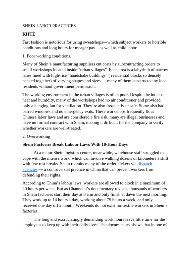 Shein Labor Practices | PDF