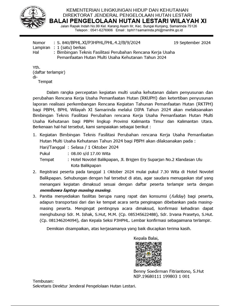 S.840 Surat Peserta Hal Bimtek Fasilitasi RKUPH - September 2024 | PDF