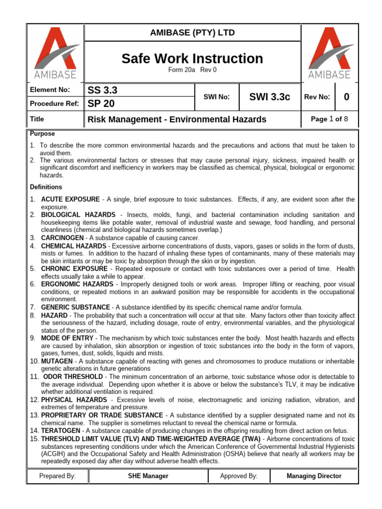 SWI 3.3c - Risk Management - Environmental Hazards | PDF