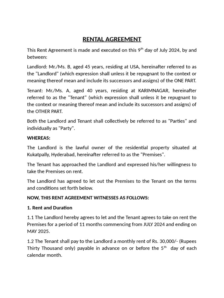 Rent Agreement | PDF