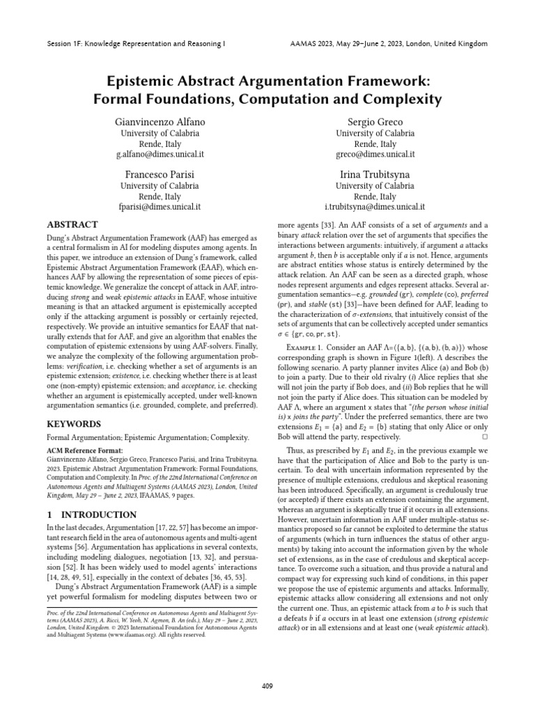 Epistemic Abstract Argumentation Framework | PDF