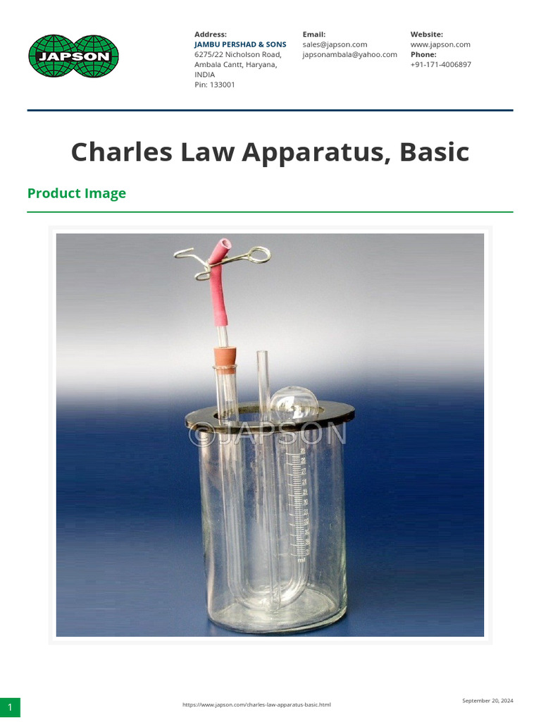 Basic Charles Law Apparatus for Sale | PDF