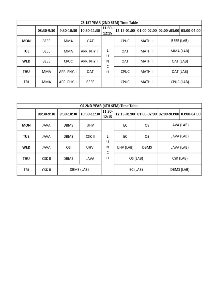 Time Table Cse Poly | PDF