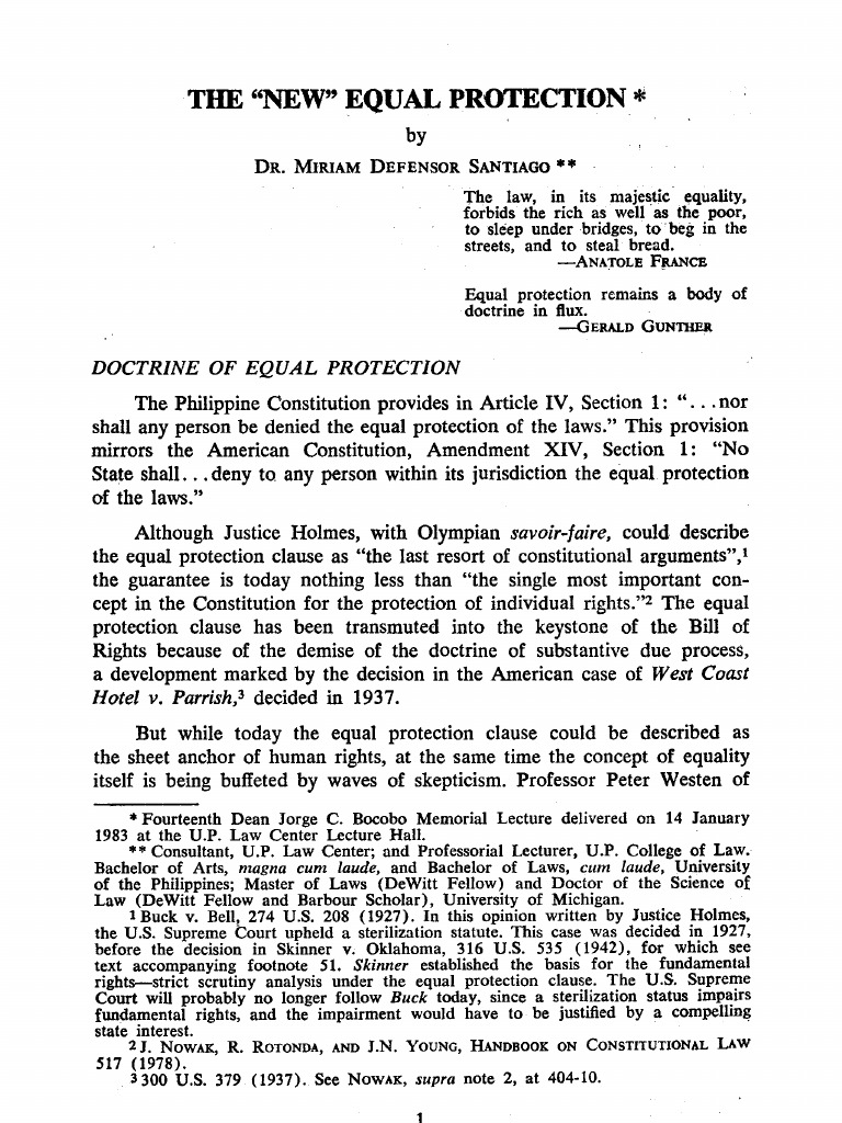 Defensor-Santiago - The New Equal Protection | PDF | Suspect ...
