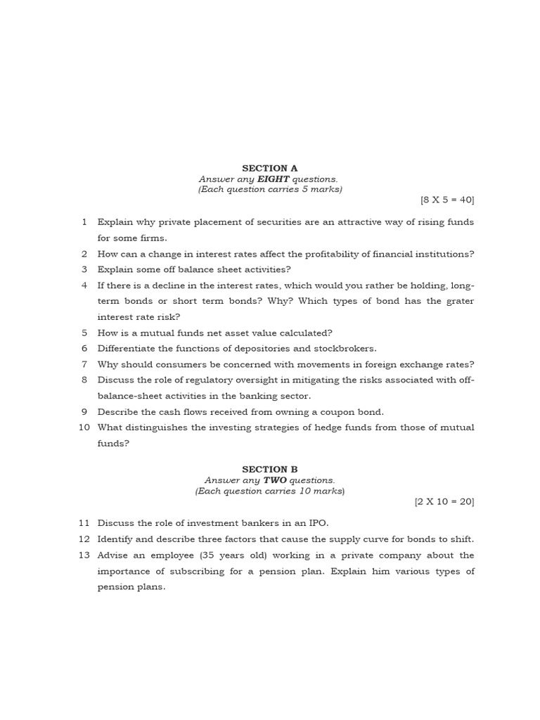 MBA Financial Markets Exam November 2023 | PDF | Finance & Money ...