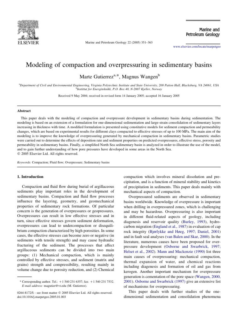 Modeling of Compaction and Overpressuring in Sedimentary Basins | PDF