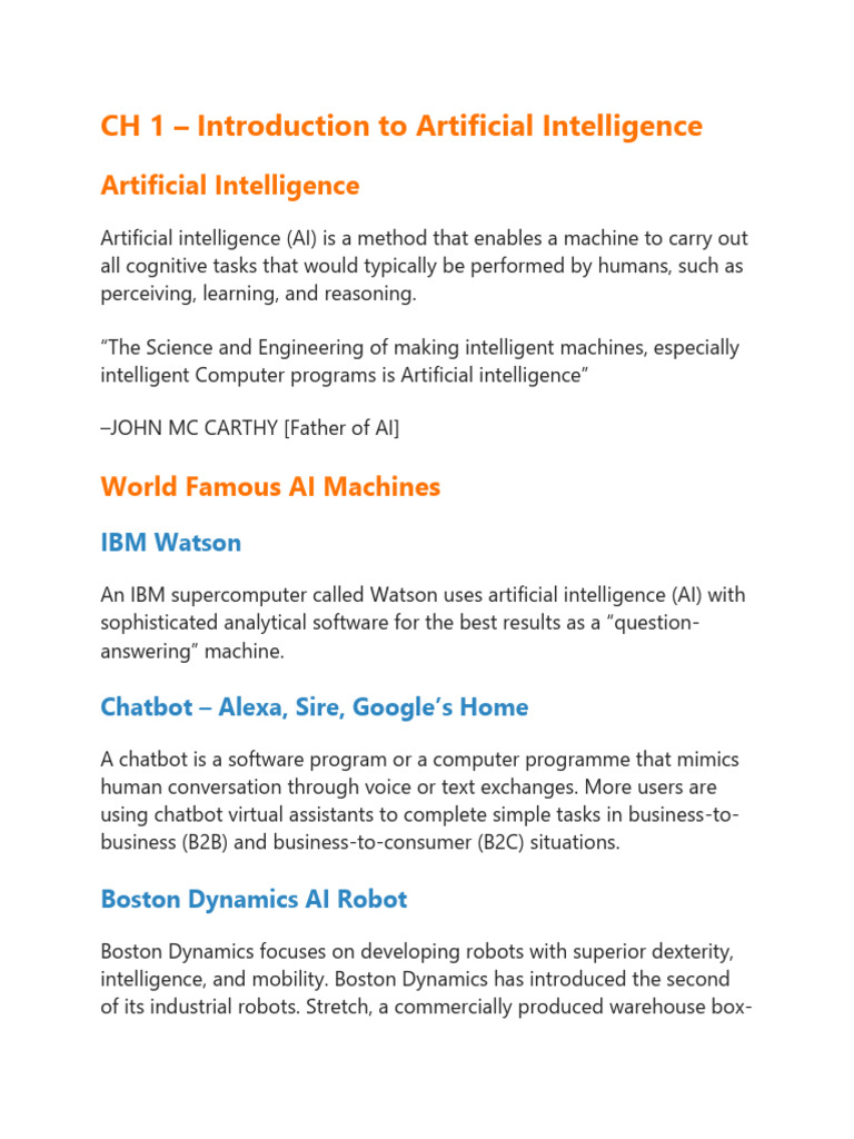 CH 1 Artificial Intelligence Class 11 Notes | PDF