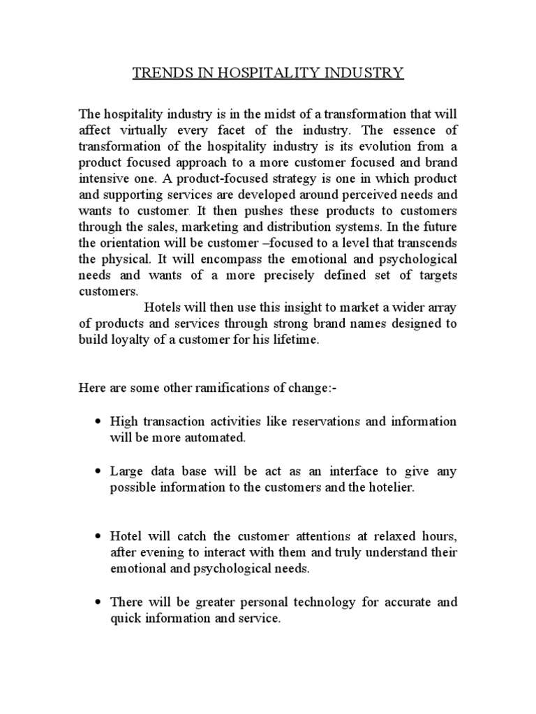 Trends in Hospitality Industry PDF Hotel Radio Frequency