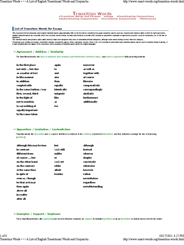 Transition Words | PDF | Comma | Sentence (Linguistics)