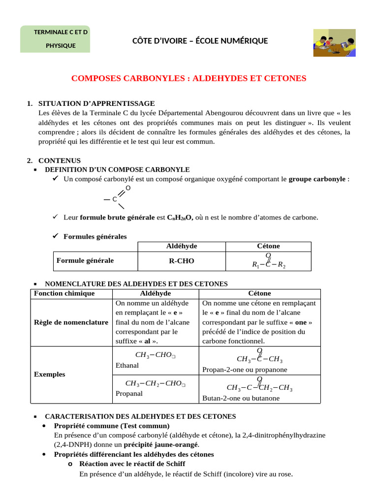 Aldéhydes et Cétones : Propriétés et Formules | PDF | Cétone | Méthodes ...