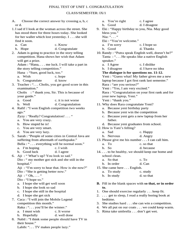 final test chpter 1 kls 9 | PDF