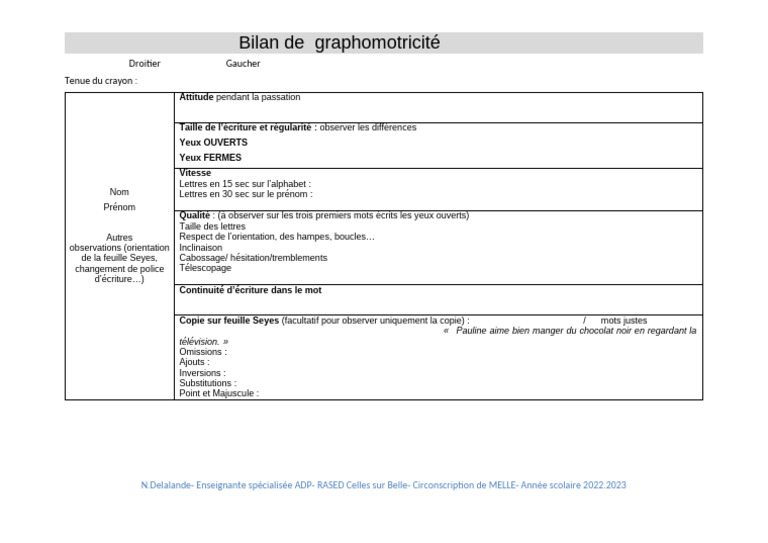 Bilan de graphomotricité | PDF
