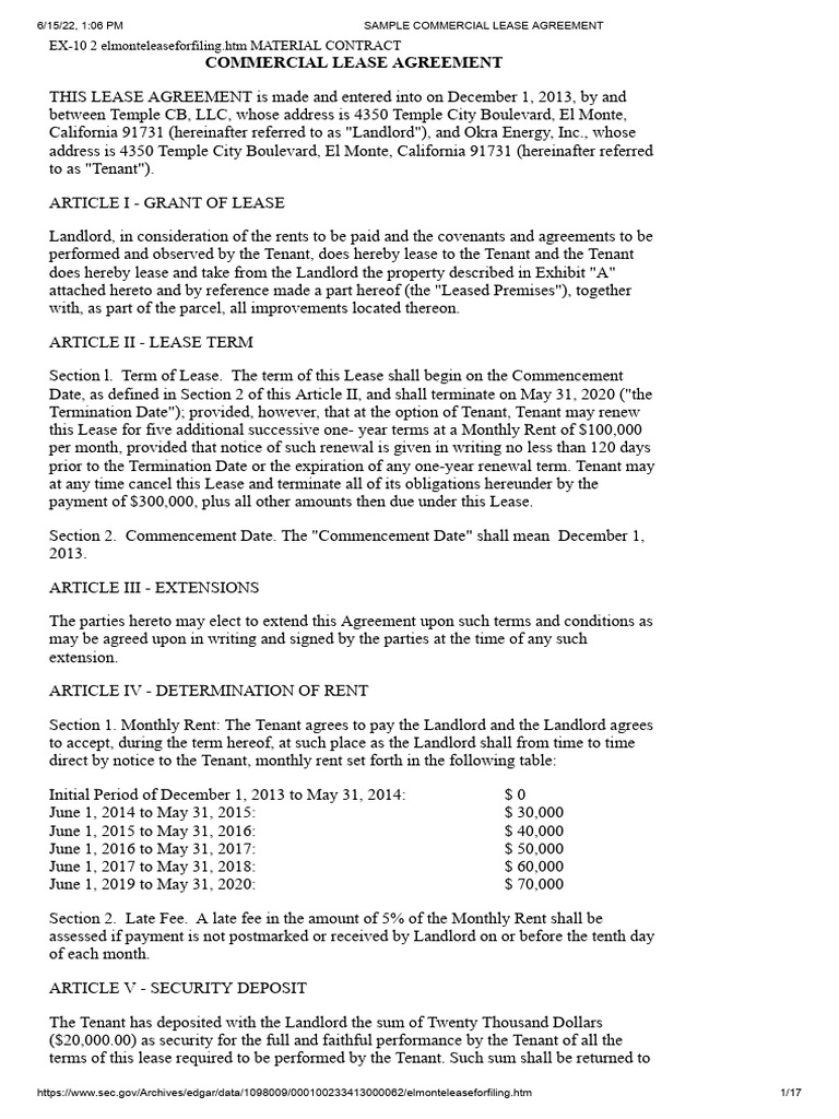 Sample Commercial Lease Agreement | PDF | Leasehold Estate | Lease