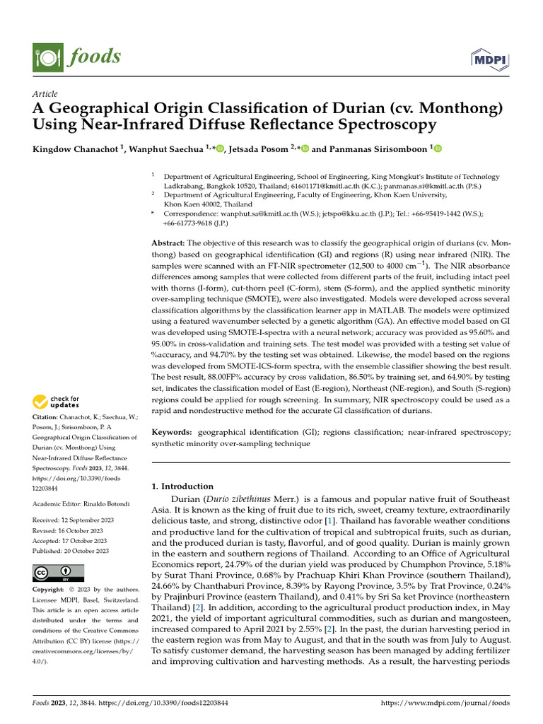 A Geographical Origin Classification of Durian (Cv. Monthong) | PDF ...