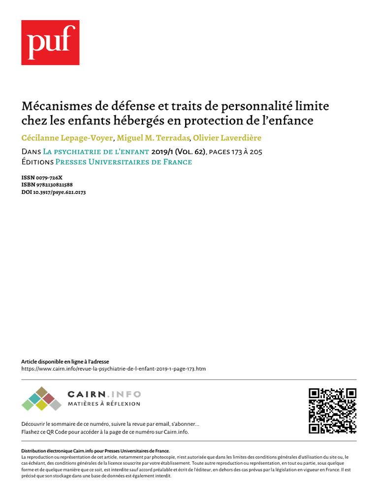 Mécanismes de défense et traits de personnalité limite | PDF