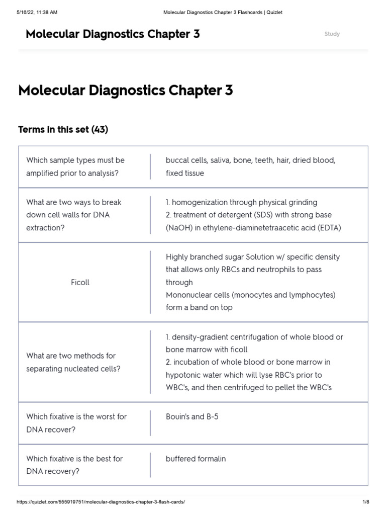 Molecular Diagnostics Chapter 3 Flashcards Quizlet | PDF | Dna | Biology