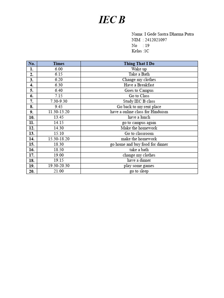 Iec b daily activity pdf