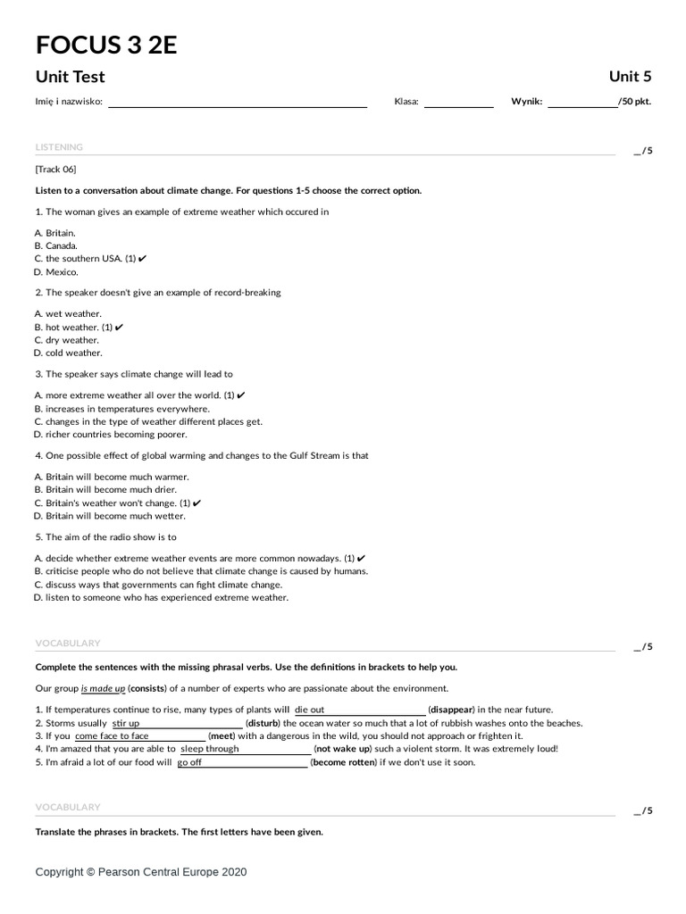 Unit 5 Unit Test V1 Key | PDF