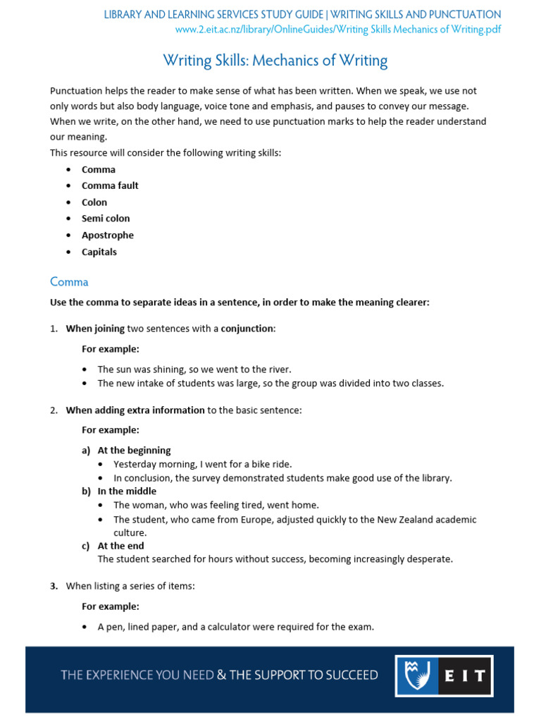 Writing Skills and Punctuation Guide | PDF | Punctuation | Comma