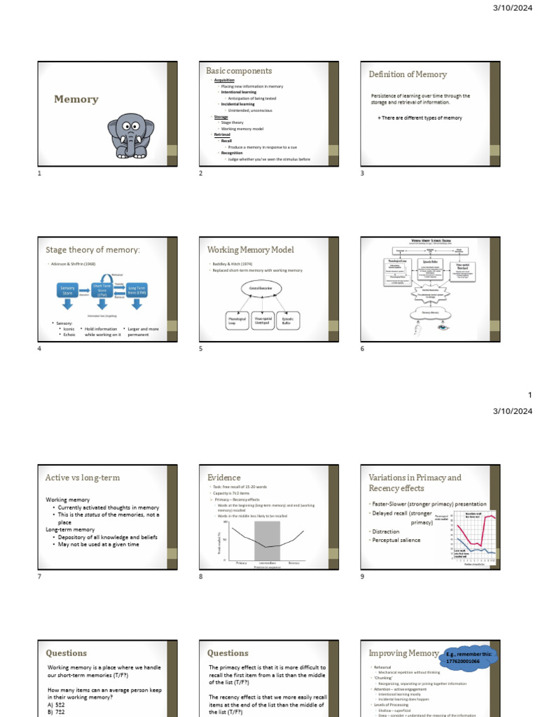 Introduction To Psychology Lecture 6 Memory | PDF