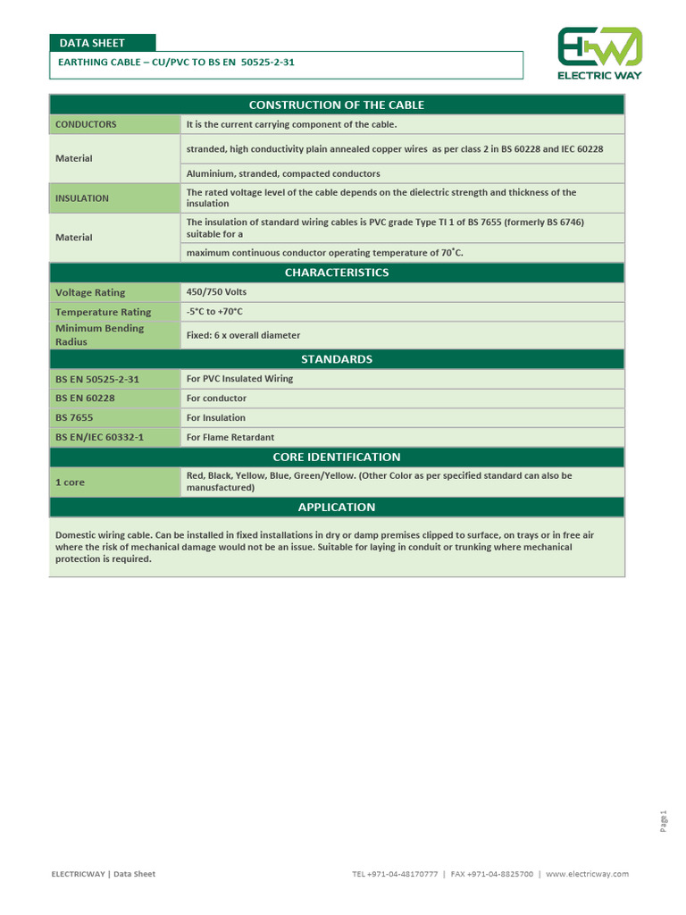 Earthing Cable Datasheet | PDF