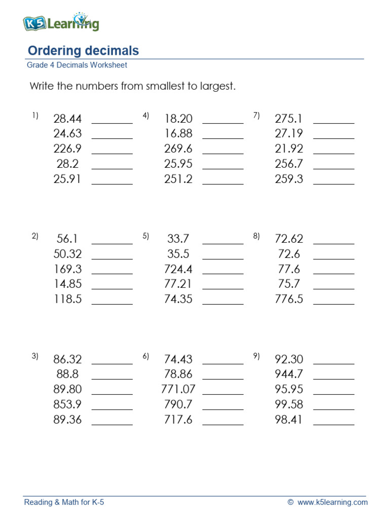 Grade 4 Order Decimals PHL | PDF