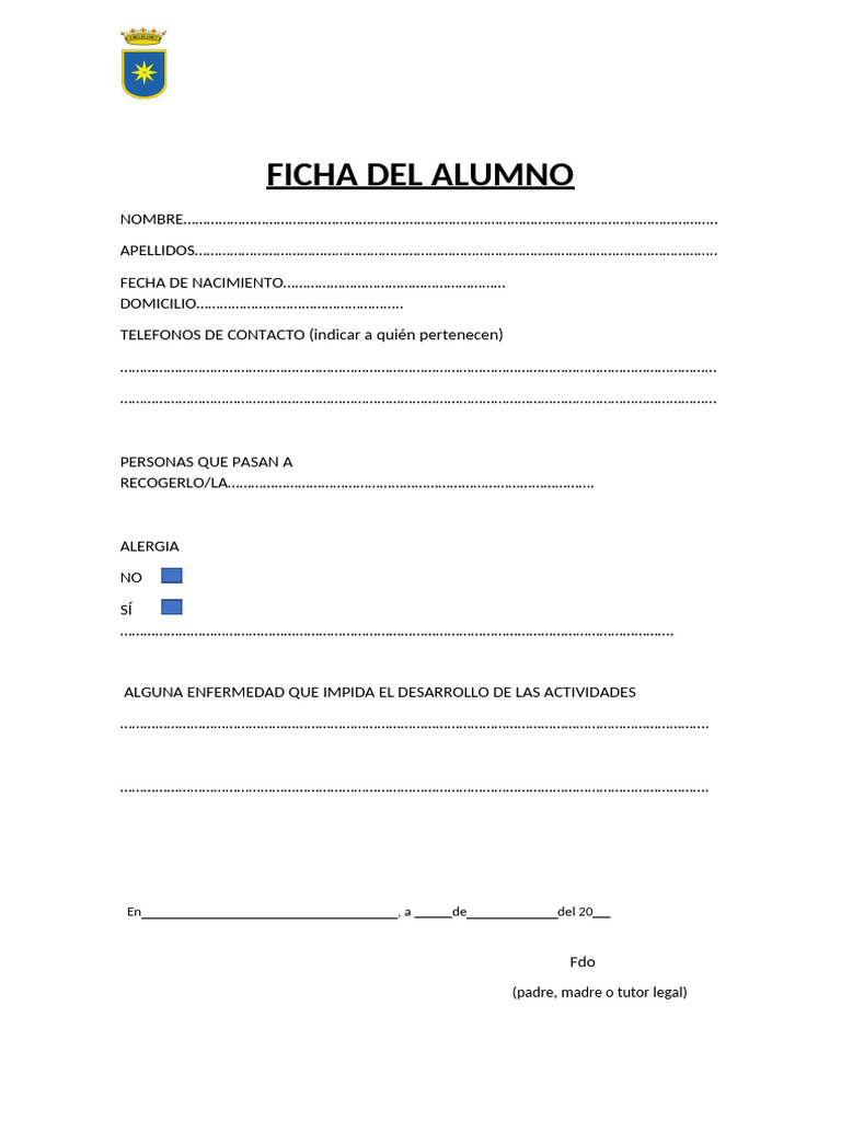 FICHA ALUMNO ESCUELA DE VERANO PDF