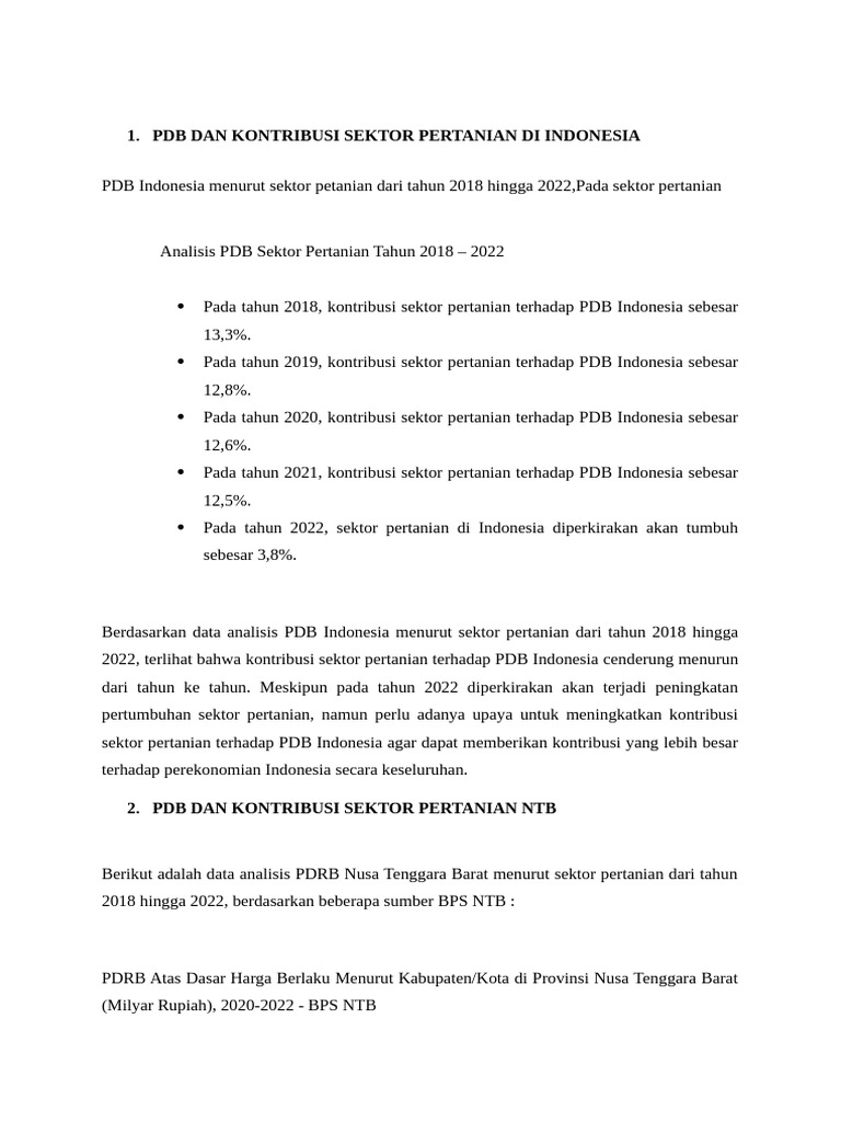 PDB Dan Kontribusi Sektor Pertanian Di Indonesia | PDF
