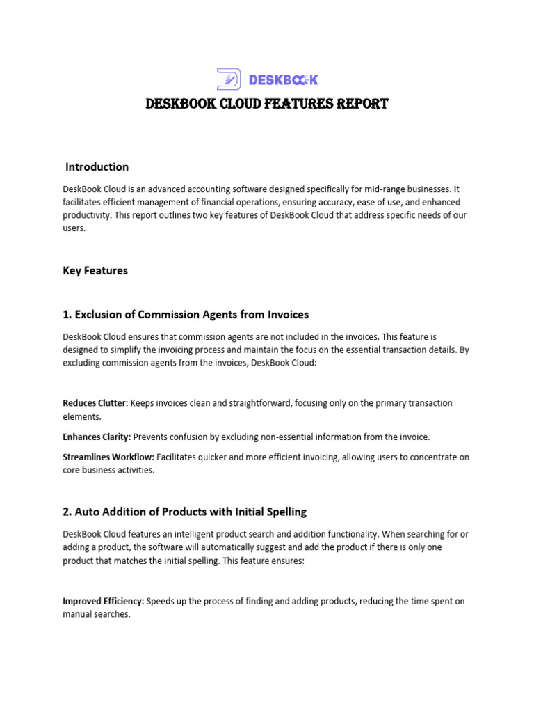 K DeskBook Cloud Features Report | PDF