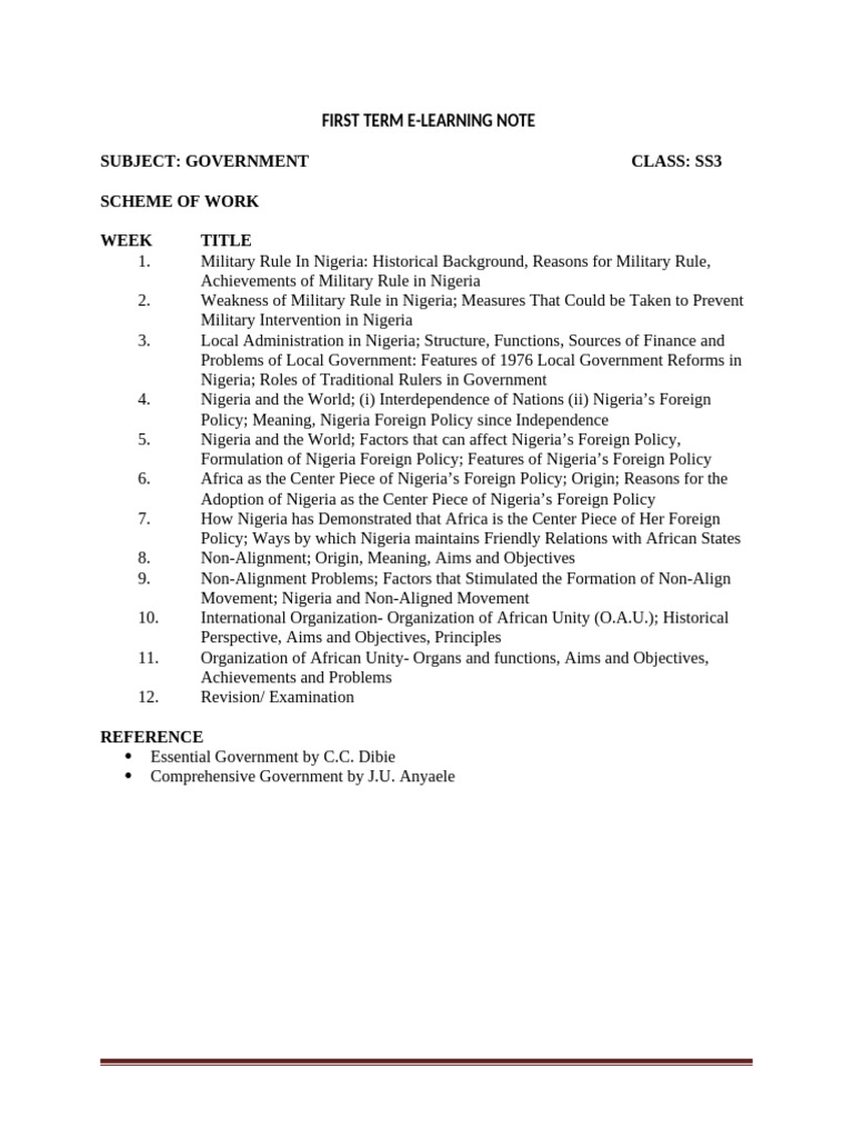 First Term Ss3 Government | PDF