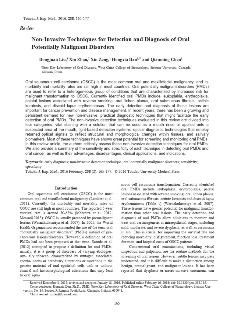 23 - Non-Invasive Techniques For Detection and Diagnosis of Oral | PDF