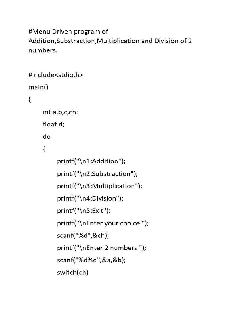 Menu Driven Programs | PDF