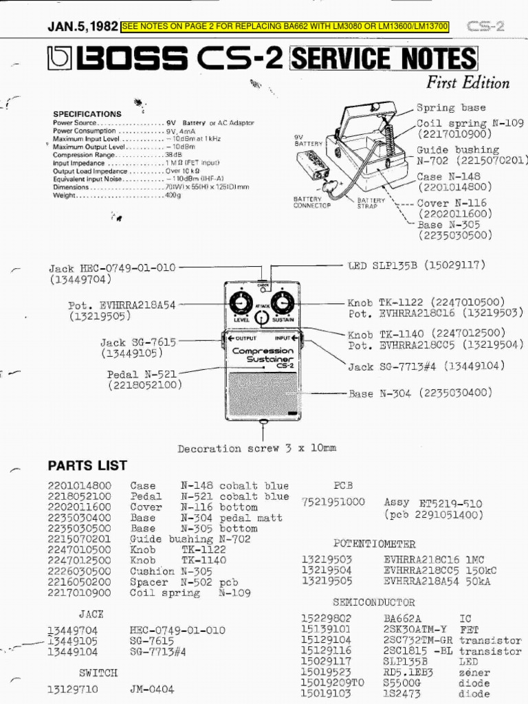 Boss CS-2 Service Notes