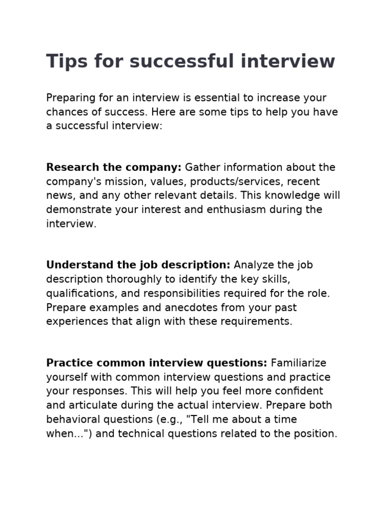 Successful Interview Tips Pdf