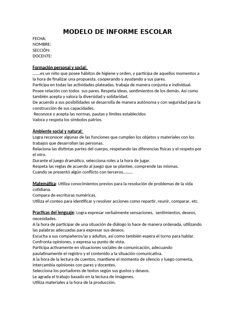 Modelo De Informe Pdf