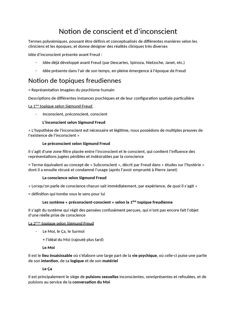Notion de Conscient Et D'inconscient | PDF