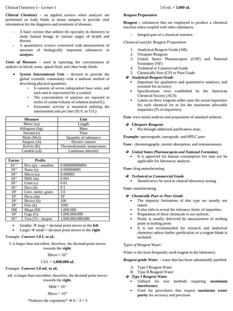 Clinical Chemistry I | PDF | Sensitivity And Specificity | Purified Water