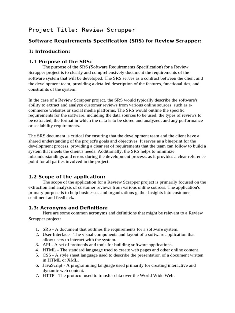 Project Title: Review Scrapper: Software Requirements Specification ...