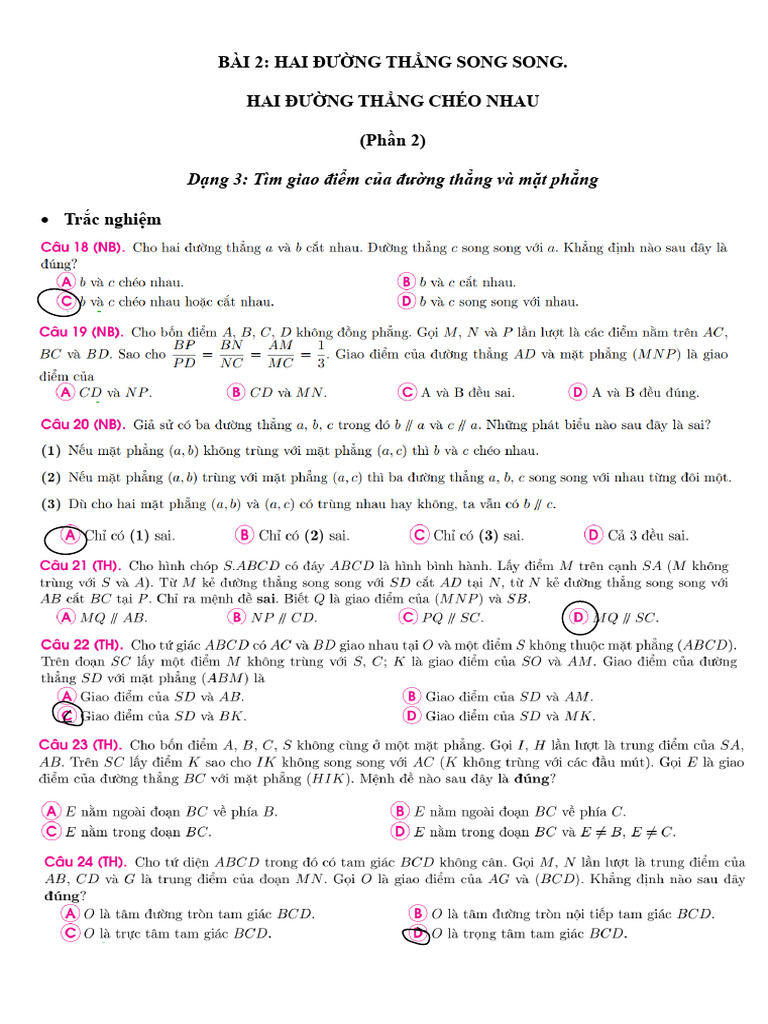 TN - TL - PHẦN2 - BÀI 2 - HAI ĐƯỜNG THẲNG SONG SONGdocx | PDF