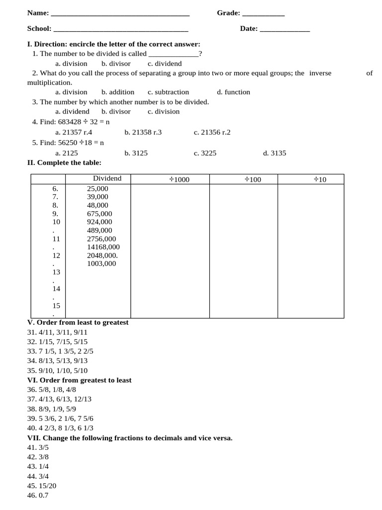 PT - Mathematics 6 - Q2 | PDF
